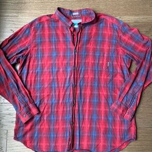 Columbia Red and Blue Plaid Long Sleeve Button Down-Size 2XL